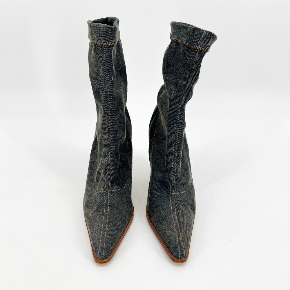 Vintage Bebe Mid Calf Stiletto Boots Womens 6M Gray Stretch Denim Pointed Toe - Picture 2 of 10